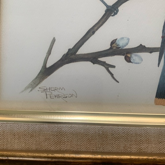 Sherm Pehrson Bird Prints Set of 3 wall art decor‎ bamboo wooden frames gold - Picture 3 of 16